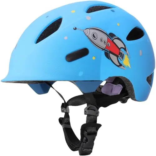 AUMENTAR Kids Bike Helmet in Rocket color with built-in sun visor and bear liner