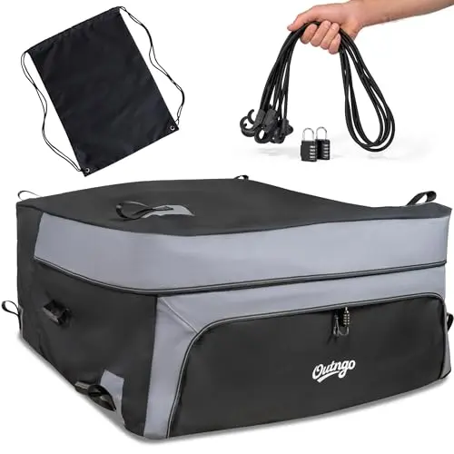 Outngo large black waterproof PVC cargo bag in a truck bed