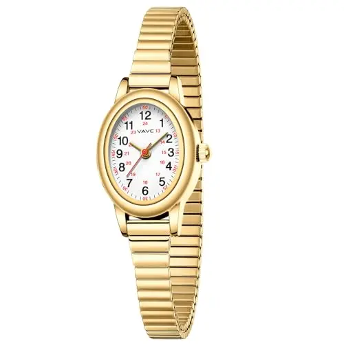 VAVC gold-tone oval nurse watch with stainless steel expansion band