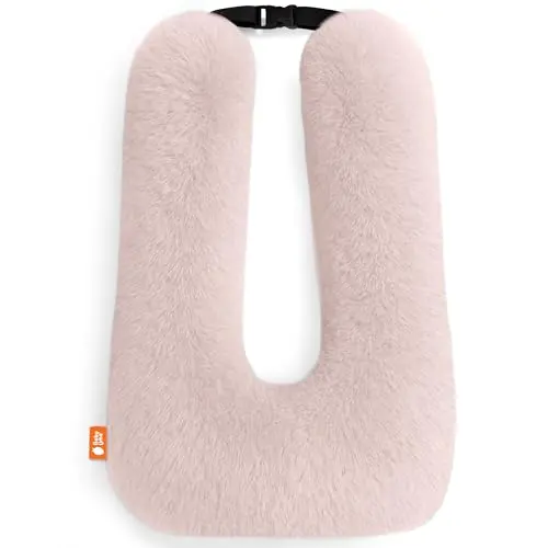 Baby Uma blush pink faux fur U-shaped car pillow for toddlers