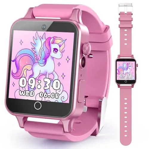 MOTCTQVD kids smart watch with pink touch screen and camera