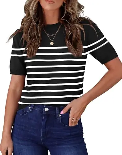 RUMIA Knit Sweater in black with crewneck and short sleeves
