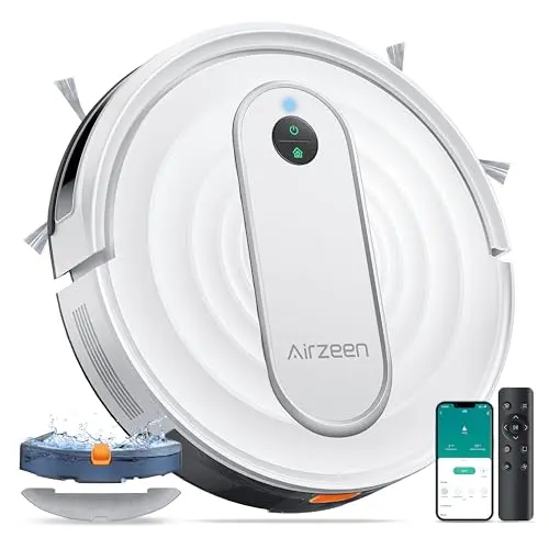 White Airzeen J10 robot vacuum and mop on a hard floor
