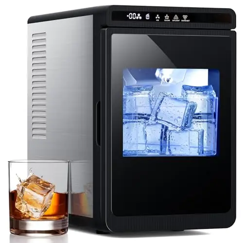 Electactic Crystal Clear Cubic Ice Maker with stainless steel shell and large clear ice cubes