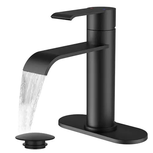 FORIOUS matte black single hole waterfall bathroom faucet