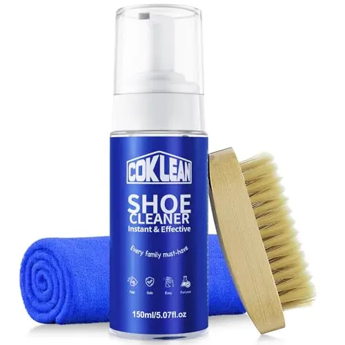 Foam Shoe Cleaner Kit with bottle, wooden brush, and towel