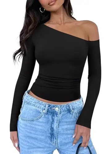 REORIA long sleeve off-shoulder top in black