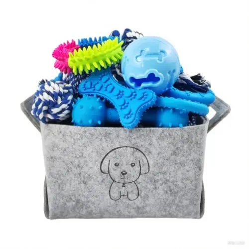 MRSOHRET 21 piece blue puppy chew toy set with storage basket