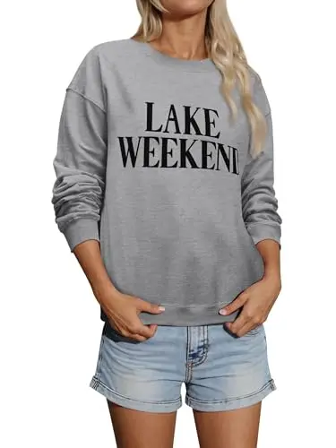 Ezcosplay Lake Weekend sweatshirt with graphic print in light gray