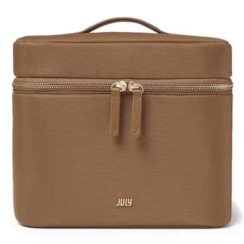 July Vanity light brown cosmetic case with leather handle and removable pouch