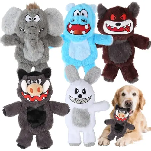 Bzonsmart 5-pack assorted plush dog toys with squeakers