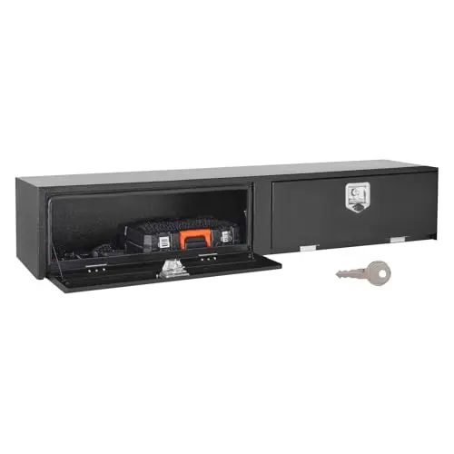 VEVOR large black carbon steel truck tool box with dual drop doors