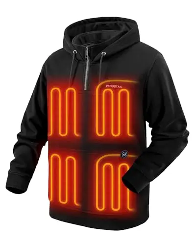 Venustas black quarter-zip heated hoodie with 6 heating zones