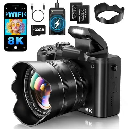 XNSIAKXA 8K camera with touch screen and dual lenses