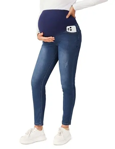 BRATUC Maternity Skinny Jeans in a dark wash, featuring a classic five-pocket design and an over-the-bump panel.