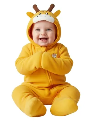 PATPAT yellow giraffe fleece hooded footed baby romper for newborns