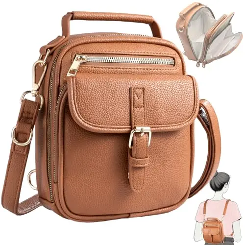 Brown CRAWING vintage-style vegan leather crossbody messenger bag