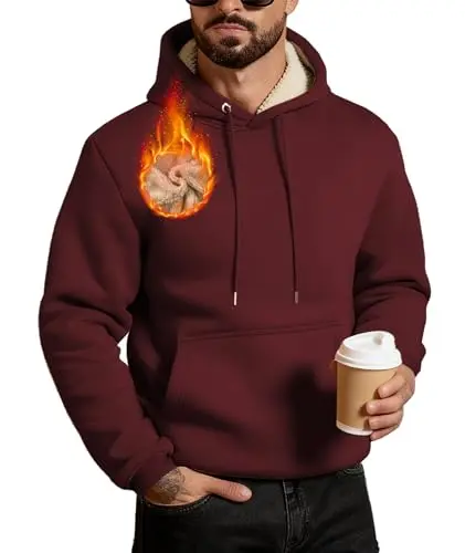 ZITY Men's Pullover Hoodie in wine red, featuring a kangaroo pocket and sherpa-lined hood