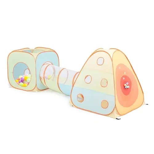 UTEX orange and yellow play tent with target dart and ball pit