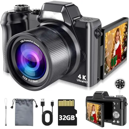 Kasukani compact digital camera with large flip screen for vlogging
