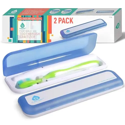 Pursonic travel UV toothbrush sanitizer 2-pack in white and blue with auto shut-off