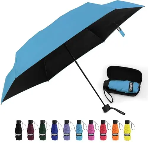 Yoobure small umbrella with waterproof case, shown in a compact state.