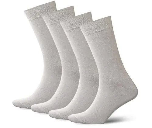 Duna grey cotton dress socks for men in a four-pack, designed for sizes 13-15 with reinforced heel and toe.