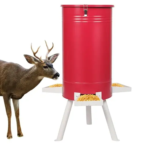 SOLUTION4PATIO red metal free-standing deer feeder with tripod base