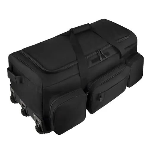 TENFLY Tactical Rolling Duffel Bag with three parallel wheels and hard shell base