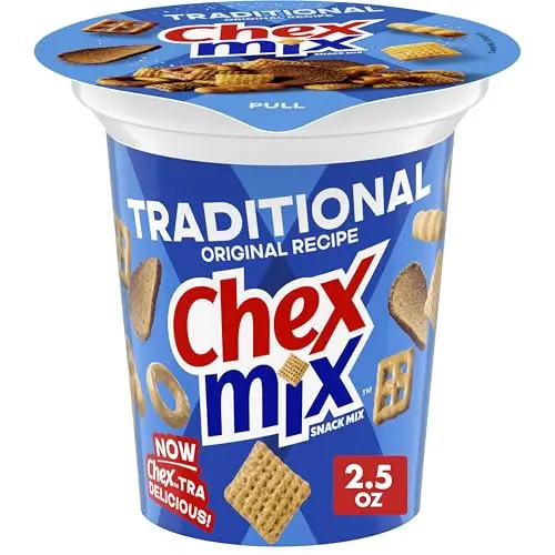 Chex Mix Traditional Original Recipe Snack Mix in a single 2.5oz cup.