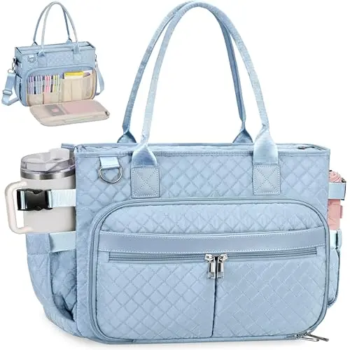 FIORETTO blue structured quilted tote bag with metal feet