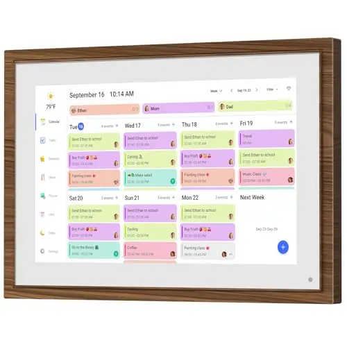 Canupdog 10.1 inch digital calendar with wooden frame on a desk