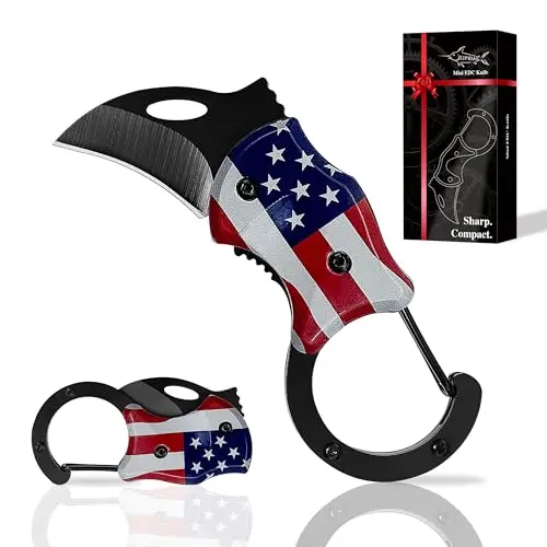 XIPHIAS Keychain Pocket Knife with USA flag handle and carabiner keychain