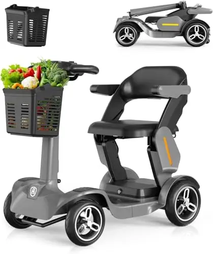 REYWMER grey lightweight folding mobility scooter with all-terrain tires