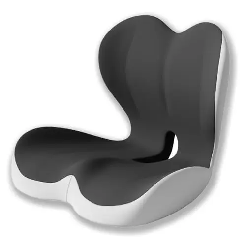StarAneer grey and black seat cushion with built-in lumbar support contour