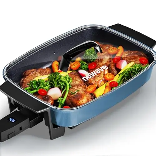 Nuwave Medley XL Digital Electric Skillet with vented glass lid in Cozy Blue color