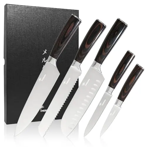 MERKEN 5-piece knife set with block in gift box