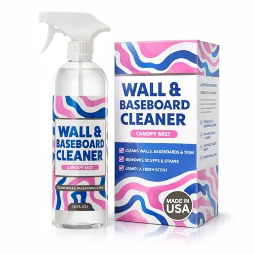 812 Wall Cleaner Spray bottle with clean baseboards in background