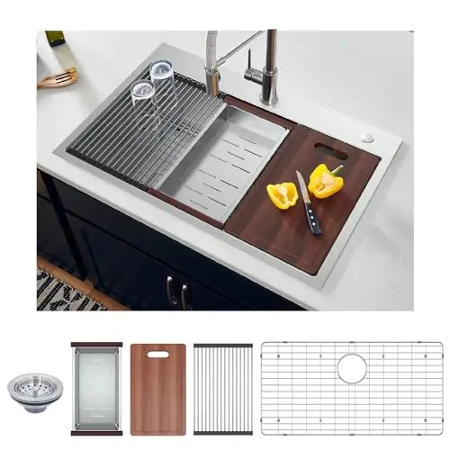 Comiling 33 inch dual mount drop-in or undermount stainless steel kitchen sink