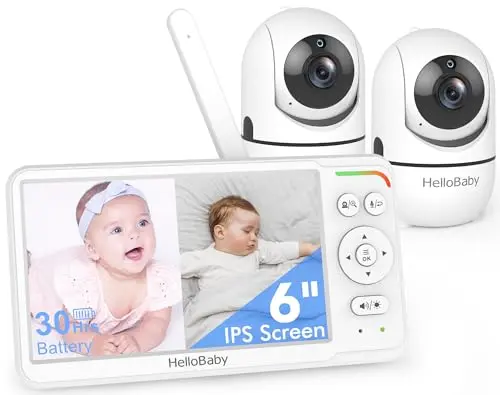 HelloBaby 6-inch Split Screen Baby Monitor with two cameras