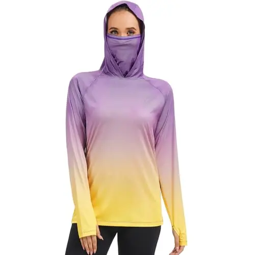 Bassdash women's fishing hoodie with built-in face mask and UPF 50+
