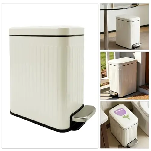 Ornato slim step pedal trash can in cream white