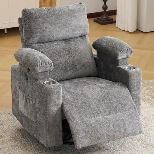 Rhevoy dark grey electric glider recliner nursing chair with massage, heat, and adjustable headrest