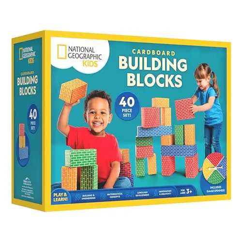 National Geographic Kids 40-piece cardboard block set with game spinner and activity cards