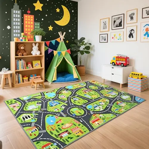 B BENRON soft cityscape playmat rug with vibrant roads and buildings