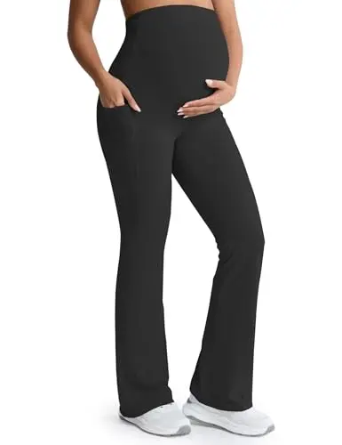 Mama Land black flared maternity leggings with pockets and a high waist