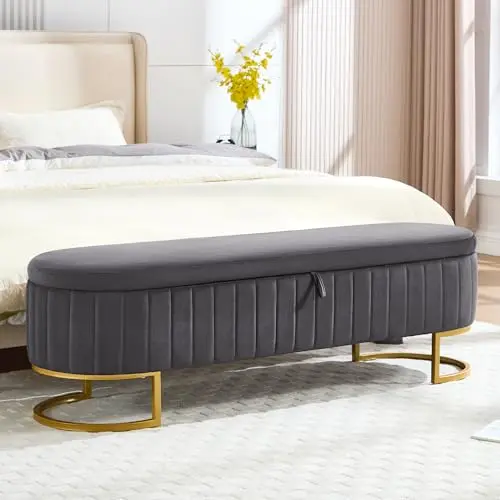 CHOAIRY 63-inch velvet storage bench with golden metal legs