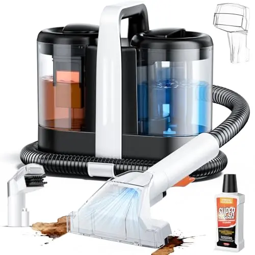 EYEFEAT W07-1 portable carpet cleaner machine with dual brush heads in black.