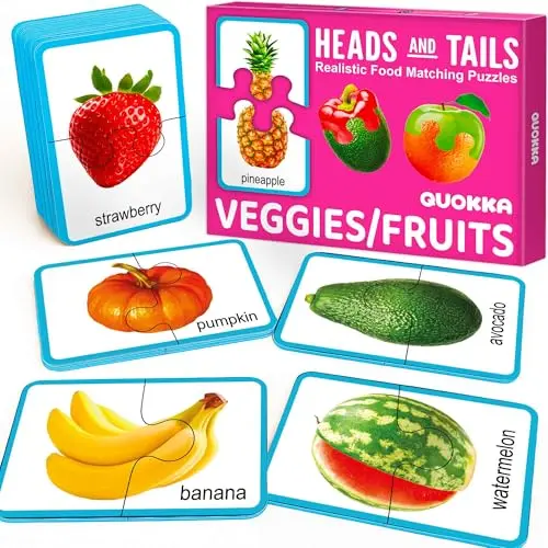 Quokka jigsaw puzzles with 16 matching pairs of realistic fruits and vegetables