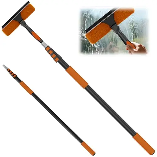 TONYINGO orange window cleaning kit with long telescoping pole and squeegee head